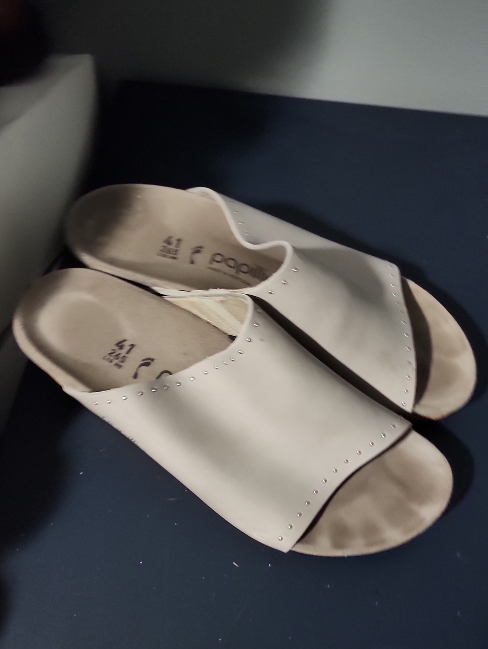 Papillio Beige Open-Toe Slide Mules with Stud Trim